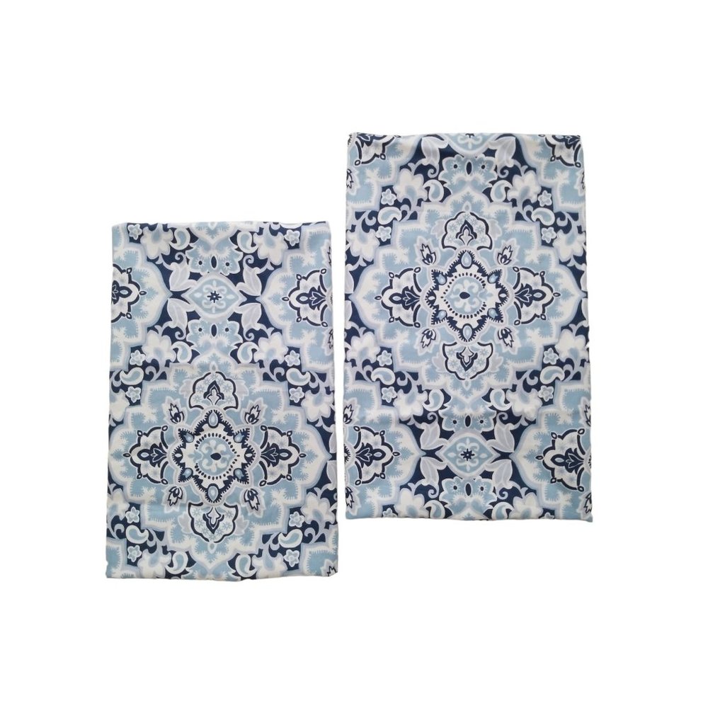 Raymond Waites King Pillow Sham Blues Medallion and Diamonds Pattern, Cotton